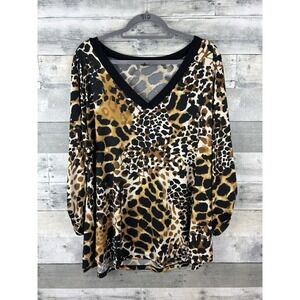 Bleeker & McDougal Women's 3X Long Sleeve V Neck Animal Print Blouse